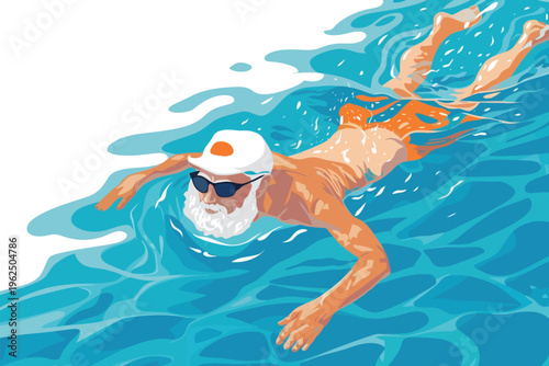 old man swiming in pool top veiw stock image isolated vector style