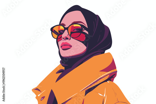 Portrait of a fashionable arabic woman Retro futurist isolated vector style