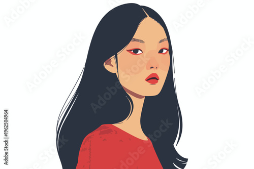 Portrait of a fashionable asian woman Retro futuristi isolated vector style