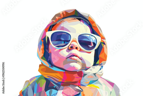 Portrait of a fashionable little baby Retro futuristi isolated vector style