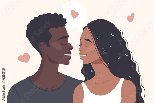 romantic interracial couple stock image isolated vector style