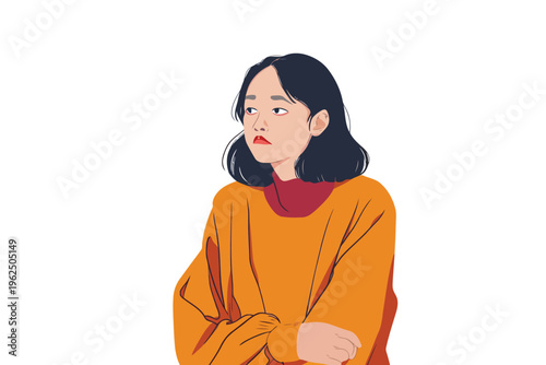 sad asian woman stock image isolated vector style