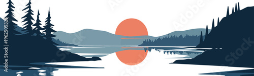 sunrise lake isolated vector style