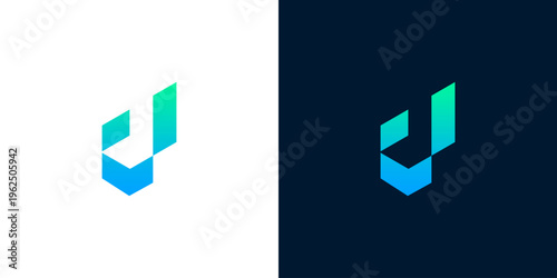 Modern abstract geometric logotype featuring a vibrant blue and green gradient, representing innovation and digital solutions for contemporary business and technology branding