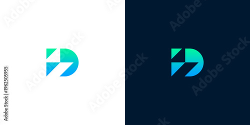 Modern geometric abstract logo featuring a vibrant green to blue gradient, symbolizing digital speed, technological advancement, and innovative data solutions for forward-thinking brands