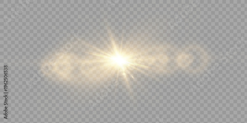 Light Vector with Sun Glare. Sun, Sunrays, and Glare. Gold Flare and Glare. PNG 

