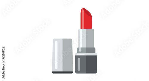 Red lipstick in sleek silver and black tube with bright bold color for beauty advertising