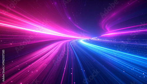 Abstract Neon Light Streaks Creating a Sense of Fast Motion