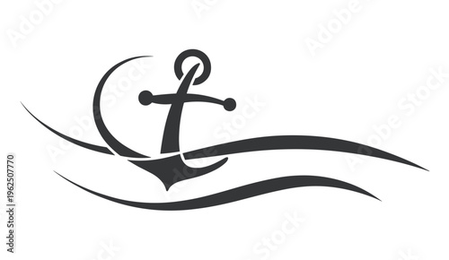 Nautical Anchor with Stylized Waves and Swirls maritime