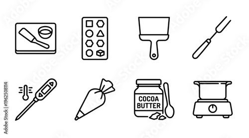 Minimalist cooking tools line art spatula spoon thermometer and more