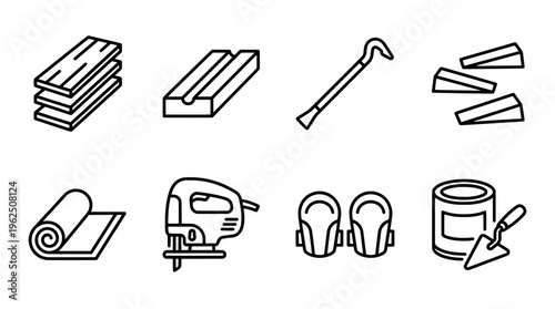 Construction tools line art set vector illustration for design