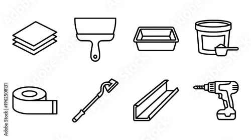Construction tools set icon illustration monochrome design isolated on white