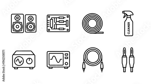 Electronic components line art set for technology and audio visual projects