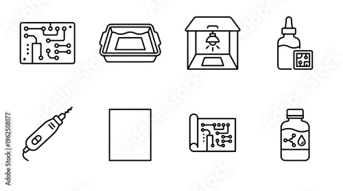 Tableau sur toile Electronic components and tools for pcb manufacturing in minimalist style
