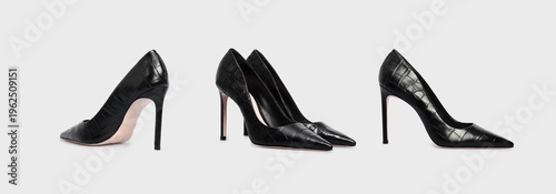 Slika na platnu Set of pointy toe women's shoes with high heels pumps isolated on white background