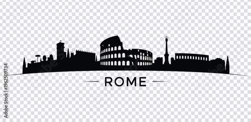Vector illustration black silhouette of rome city skyline with colosseum and ancient buildings