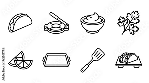Outlined vector illustrations of mexican cuisine and ingredients