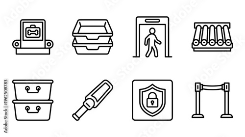 Security checkpoint icons representing safety measures for travel and protection