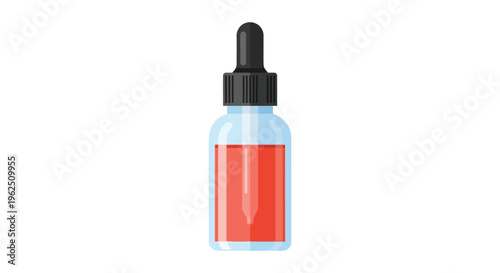 Glass dropper bottle with red liquid in minimalist style for medical or skincare product advertising