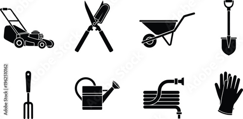 Gardening icon set for landscaping and gardening tools