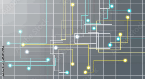 Modern circuit board illustration with glowing connections and wires