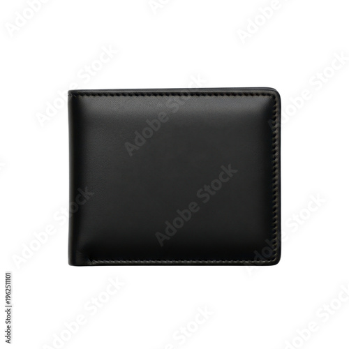 A sleek black leather wallet on transparent background
