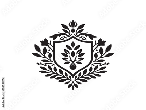 Elegant botanical crest silhouette with refined natural motifs 