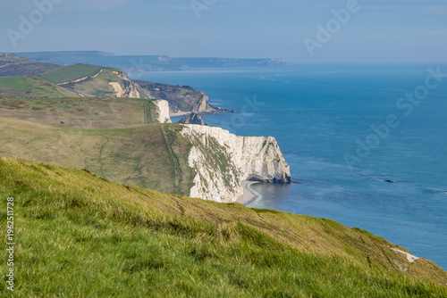 A view towards Bat's Head with Durdle Door beyond, from the coastal path