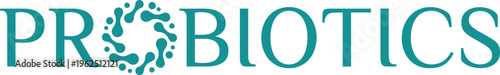 A teal colored logo displaying the word PROBIOTICS, with the letter 'O' stylized as a circular arrangement of interconnected dots, suggesting a microscopic or cellular theme.