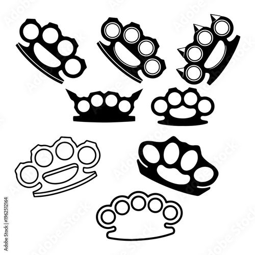 Brass Knuckles Self Defense Silhouettes - Hand Protection and Combat Gear Icons
