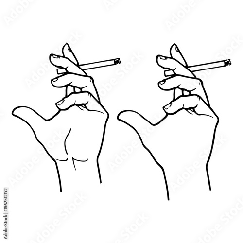 Human Hand Holding Cigarette Silhouettes - Smoking Habit and Tobacco Concept Icons