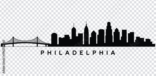 Vector illustration black silhouette of philadelphia city skyline with bridge