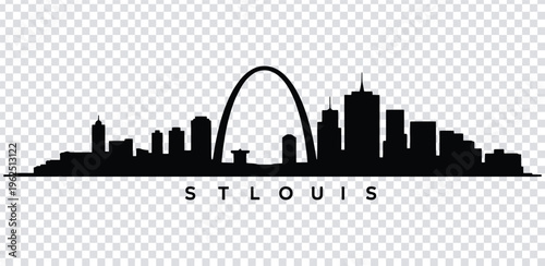 Vector illustration black silhouette of st louis city skyline with iconic gateway arch