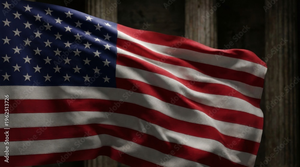 Obraz premium American Wave Flag. Waving American Flag Close Up with Realistic Fabric Texture Represents Cinematic Patriotism and National Pride Concept