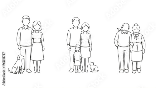 Family CAD Human Figures with Pets – 3 Elements for Architectural Plans, AutoCAD Drawing