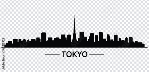 Vector illustration black silhouette of tokyo city skyline with tower