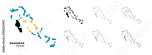Set of isolated bahamas maps. bahamas flag overlaid with flag proportions. Maps and traveling around the world