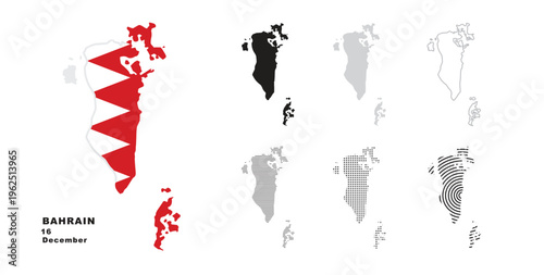 Set of isolated bahrain maps. bahrain flag overlaid with flag proportions. Maps and traveling around the world