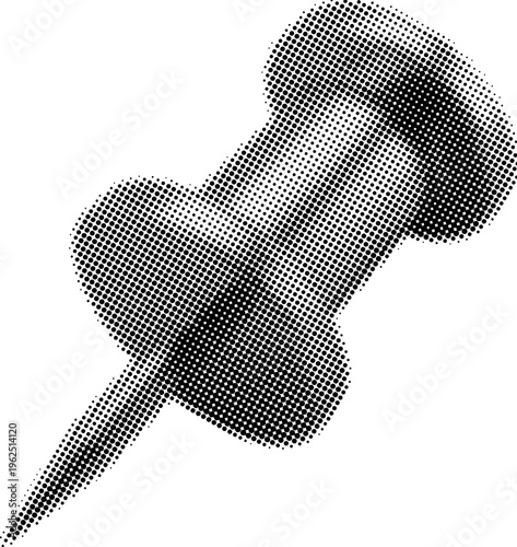 Black halftone push pin icon for office and organization concepts on white background
