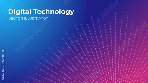Modern digital technology background with radial dot lines and vibrant purple gradient