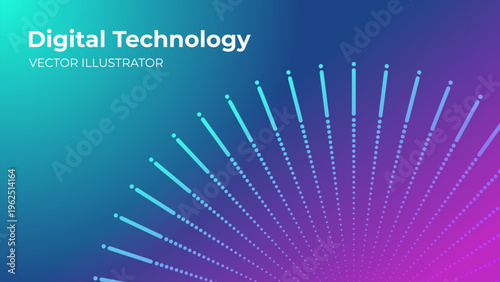Digital technology background with radial dot pattern and gradient in vibrant colors