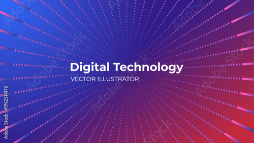 Dynamic digital technology background with radial dotted lines and colorful gradient