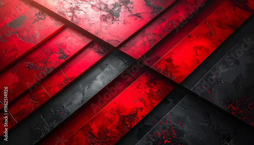 Abstract Red and Black Geometric Overlay with Textured Surfaces