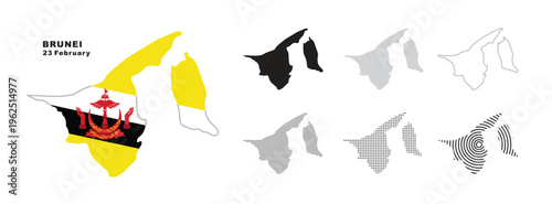 Set of isolated brunei maps. brunei flag overlaid with flag proportions. Maps and traveling around the world