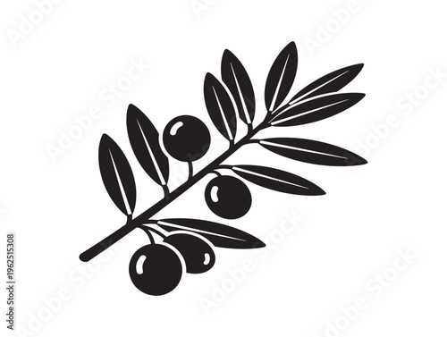 Olive branch silhouette graceful botanical element for organic branding 