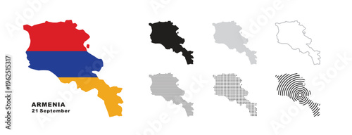 Set of isolated armenia maps. armenia flag overlaid with flag proportions. Maps and traveling around the world
