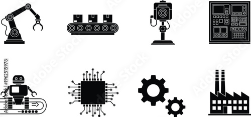 Industrial icon set for factory manufacturing and technology concepts