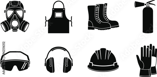 Personal protective equipment icon set for safety and industrial use