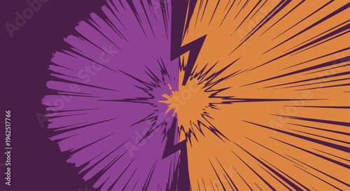 Vibrant comic art explosive purple and orange gradient burst