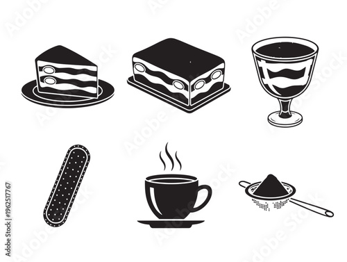 A collection of breakfast items including coffee and pastries